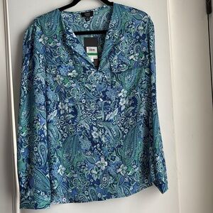 Jones, New York signature long sleeve blouse size large blue NWT tub 1